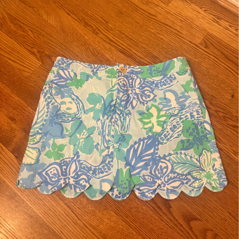 Lilly Pulitzer Blue & Green Floral Scallop Hem Skort
